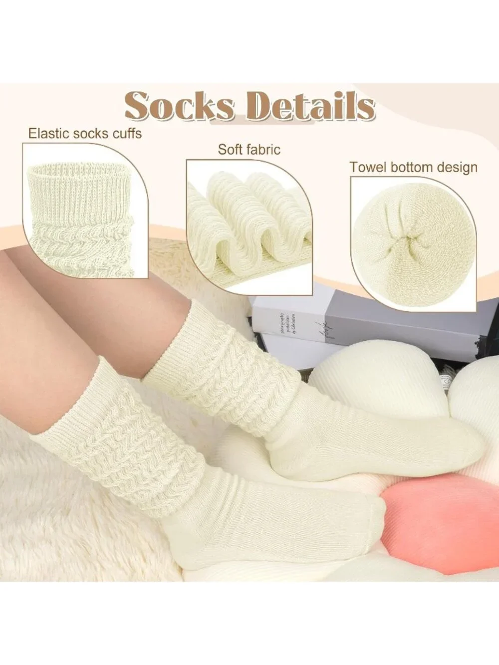 🧦Women's Brown Grey 4 Pairs Slouchy Socks Boot Long Knee High Slouch Socks